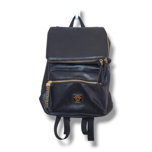 Versace Parfumes Medusa Head Faux Leather Backpack Black Gold